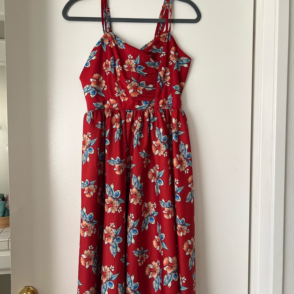 Unique Vintage Red Floral Maxi Dress